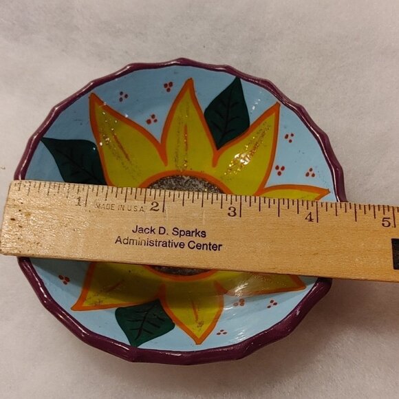 Mexican Bowl Sunflower Hand Painted Three Footed Bowl Handmade - Picture 4 of 4